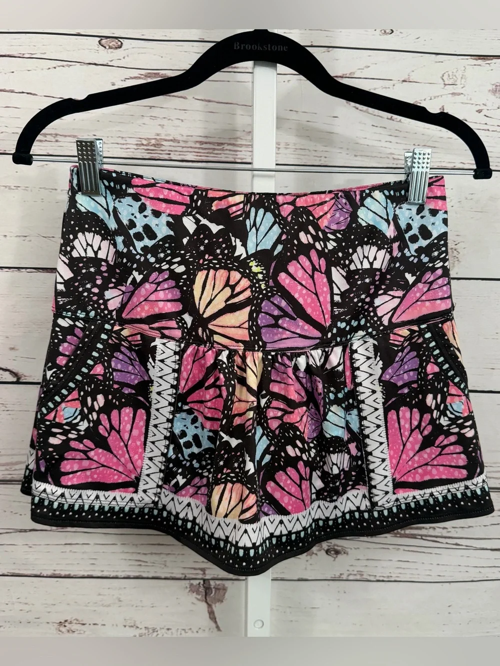 Lucky in Love Flutter Pleat Butterfly Print Black Blue Pink Skort Size Small